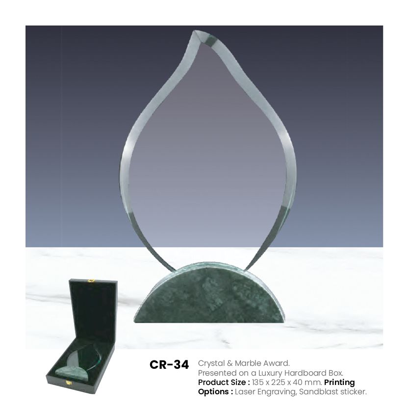 CR-34 Crystal & Marble Trophy Award | Custom Engraved Corporate Awards Plaque