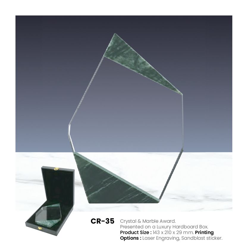 CR-35 Crystal & Marble Trophy Award | Custom Engraved Recognition Trophy