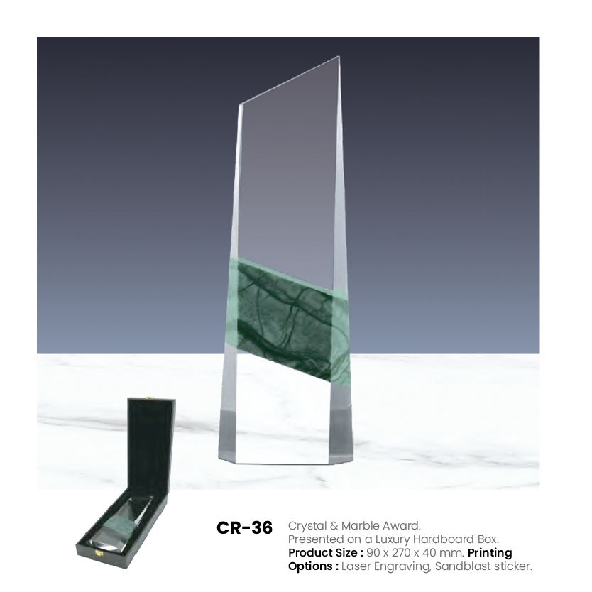 Crystal & Green Marble Award Trophy | Premium Corporate Recognition Plaque CR-36