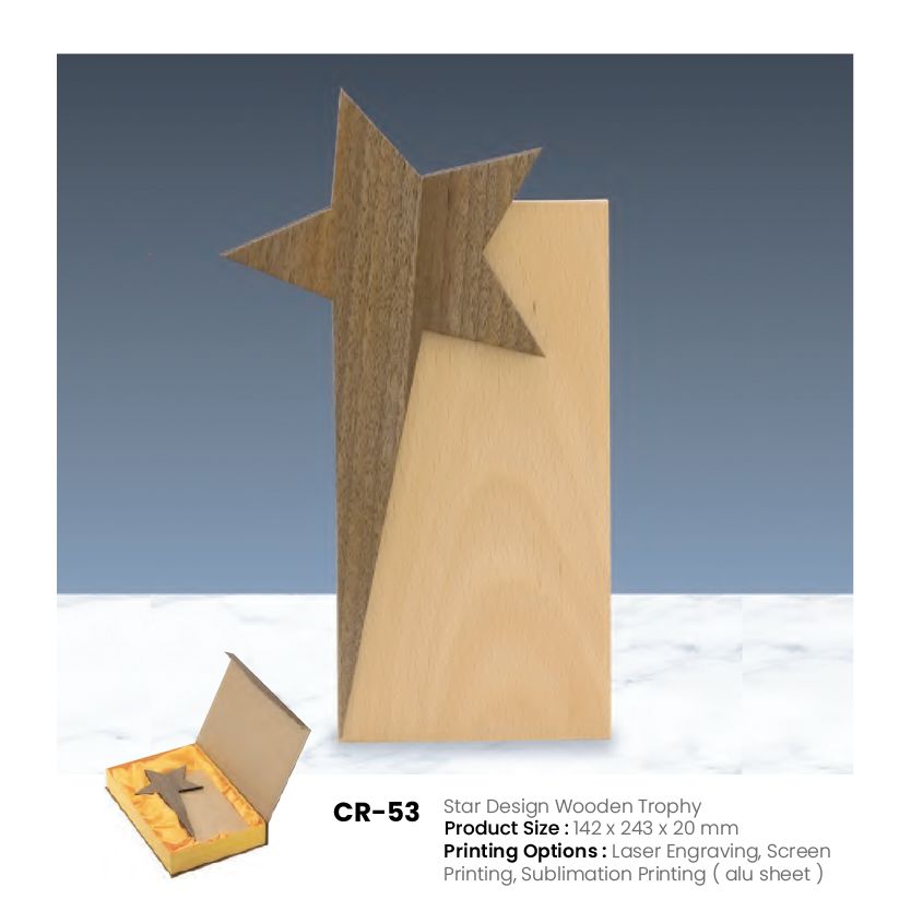 CR-53 Star Design Wooden Trophy | Custom Wooden Awards UAE