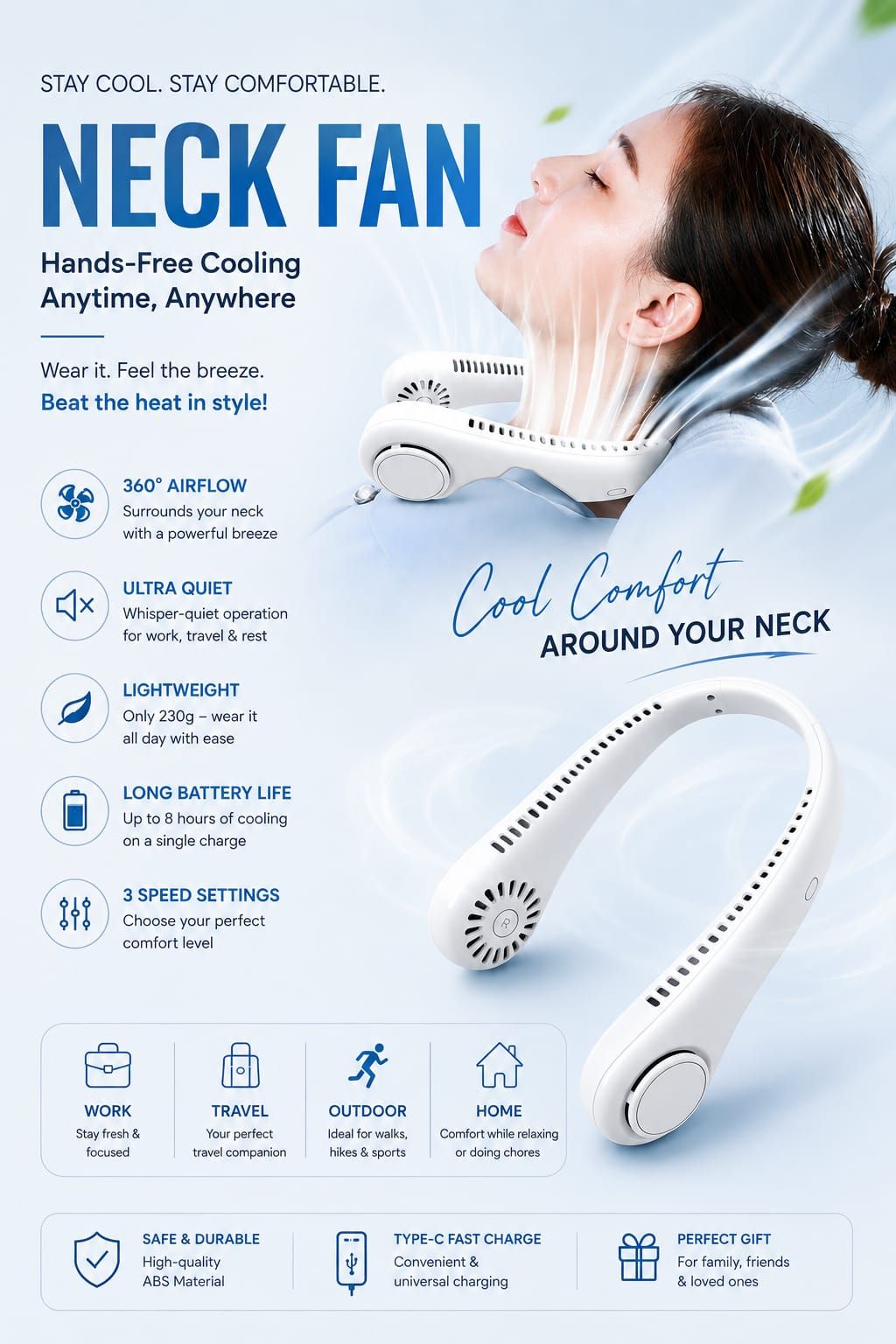 Portable Rechargeable Neck Fan