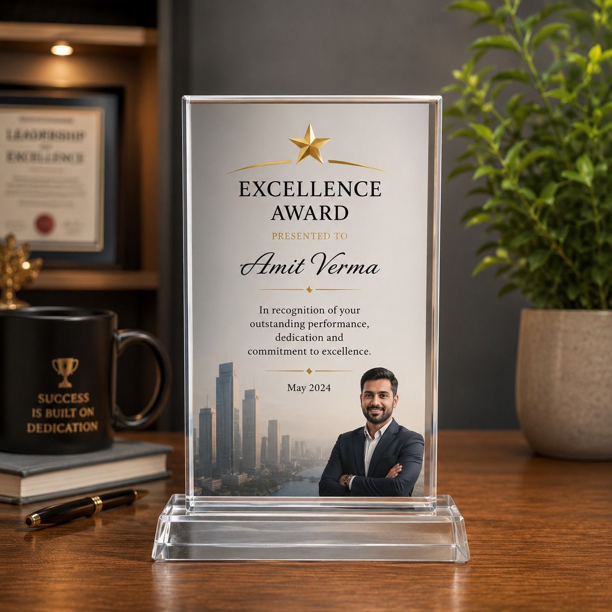 Custom Premium Rectangular Crystal Photo Plaque | Sublimation Crystal Display Award