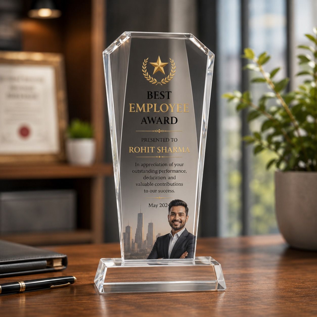 Custom Rectangular Crystal Photo Plaque | Premium Sublimation Crystal Award