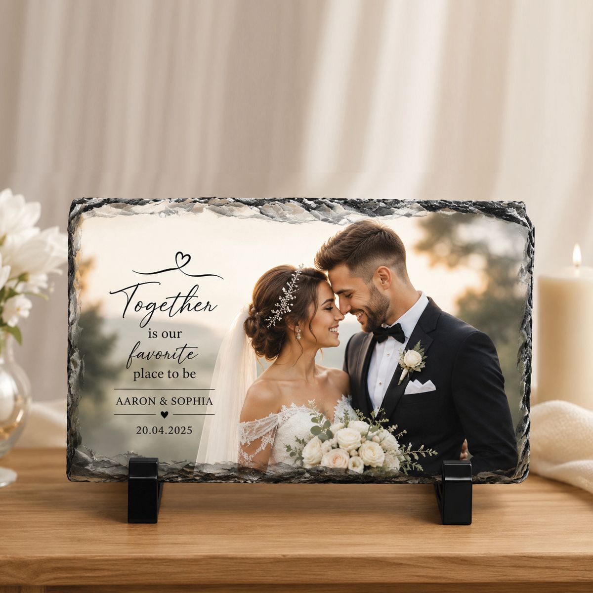 Custom Rectangular Sublimation Photo Rock Slate with Display Stand | Personalized Stone Photo Print