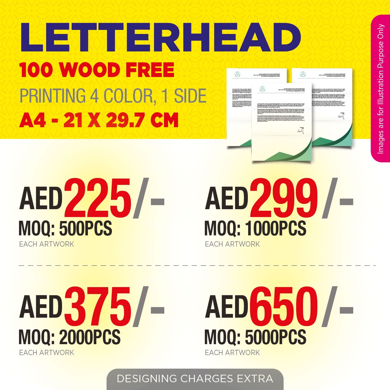 A4 Letterhead Printing UAE | 100 GSM Woodfree Paper Letterheads