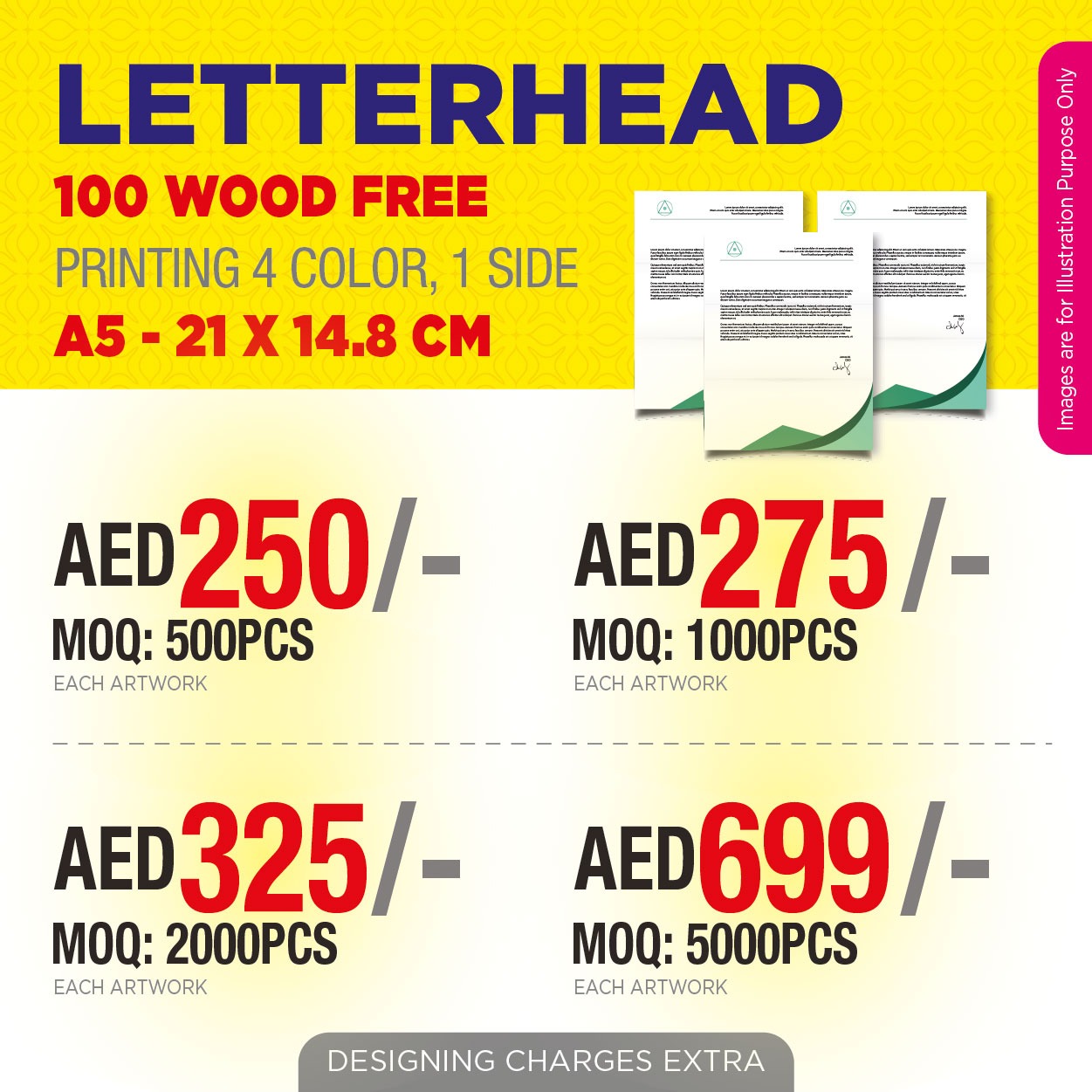A5 Letterhead Printing UAE | 100 GSM Woodfree Paper Letterheads