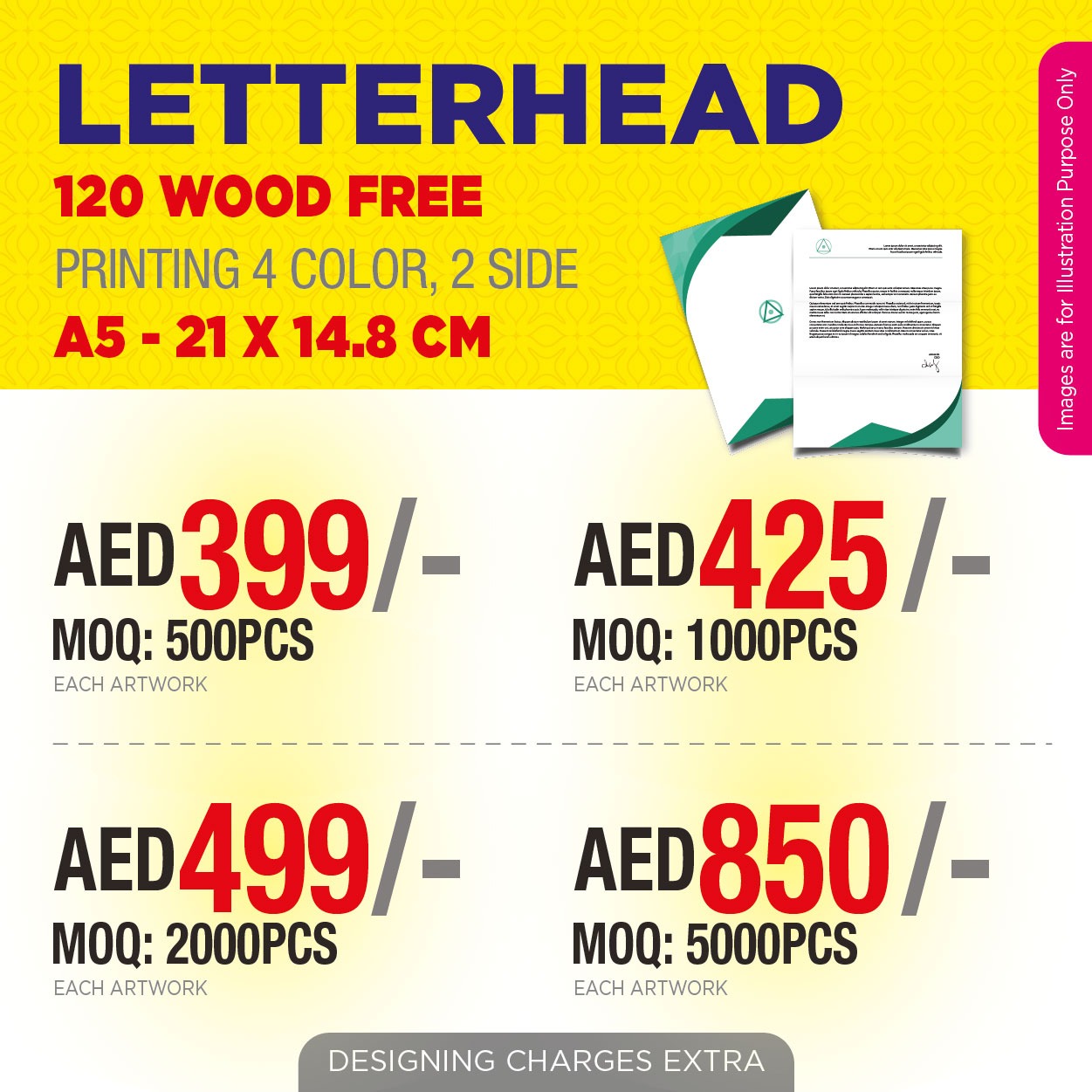 A5 Double-Sided Letterhead Printing UAE | 120 GSM Premium Woodfree Paper