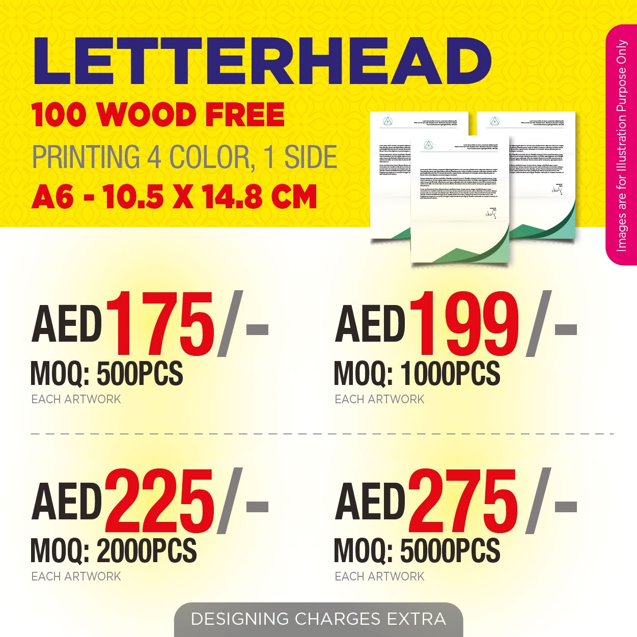 A6 Letterhead Printing UAE | 100 GSM Woodfree Paper Letterheads