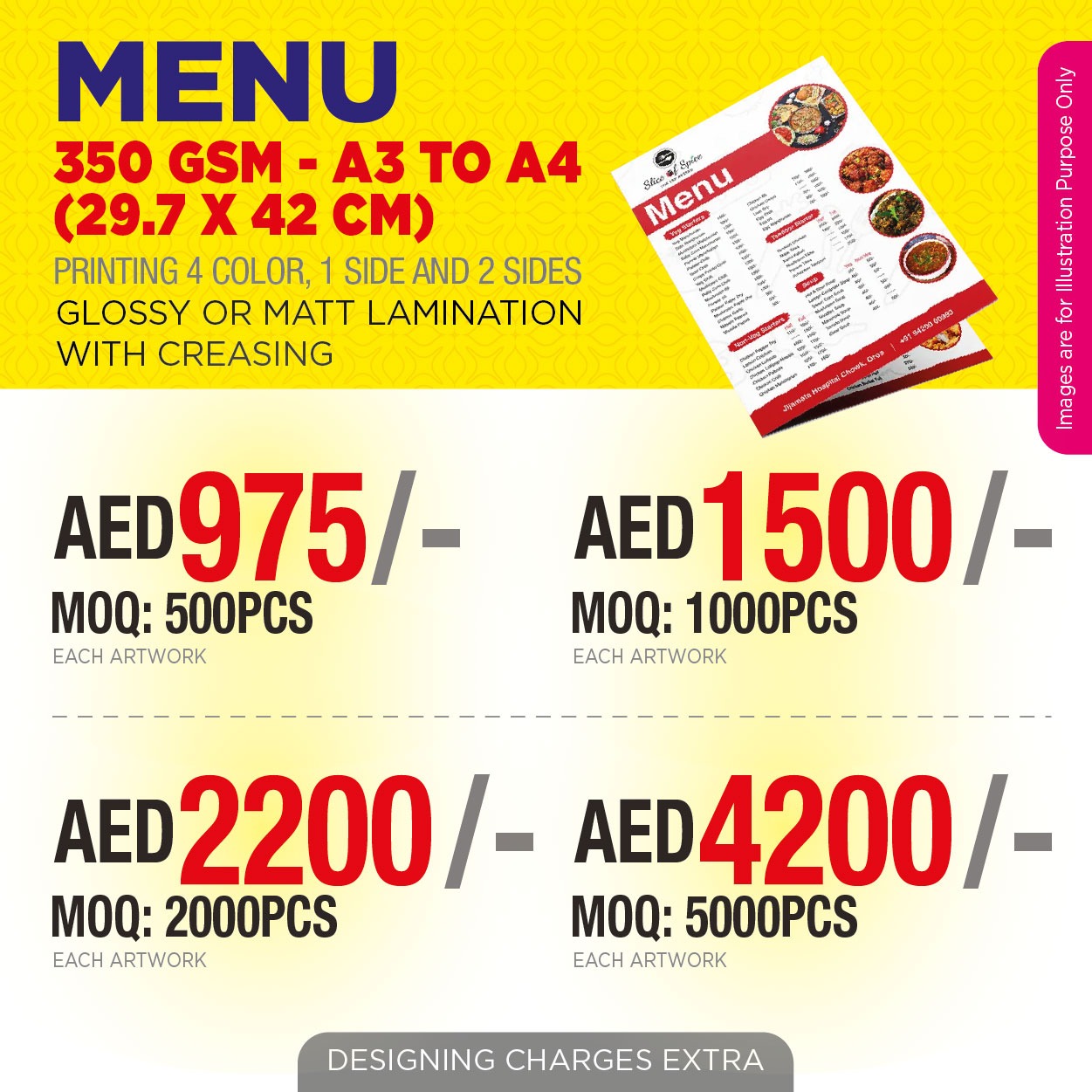 Menu Card Printing UAE | A3 to A4 Folded Menu Printing