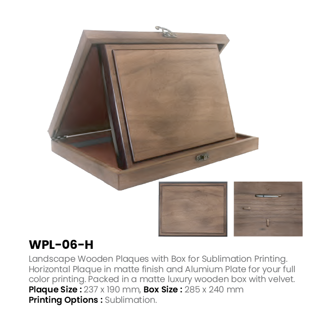 Landscape Wooden Plaque with Presentation Box | Sublimation Award Plaque WPL-06-H
