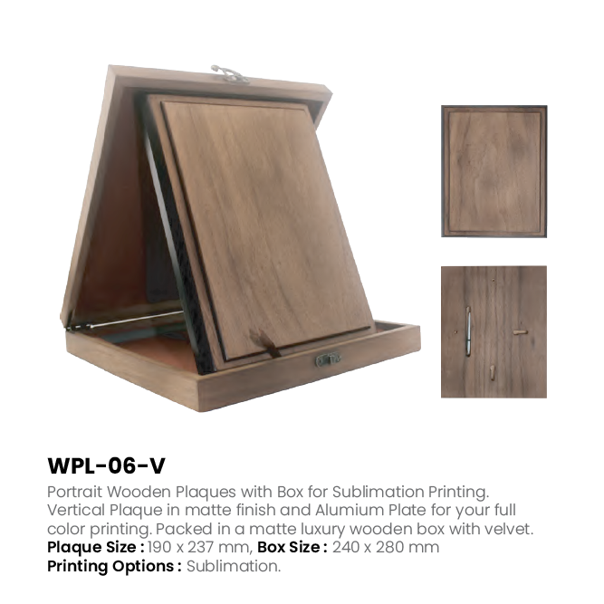 Portrait Wooden Plaque with Presentation Box | Sublimation Award Plaque WPL-06-V