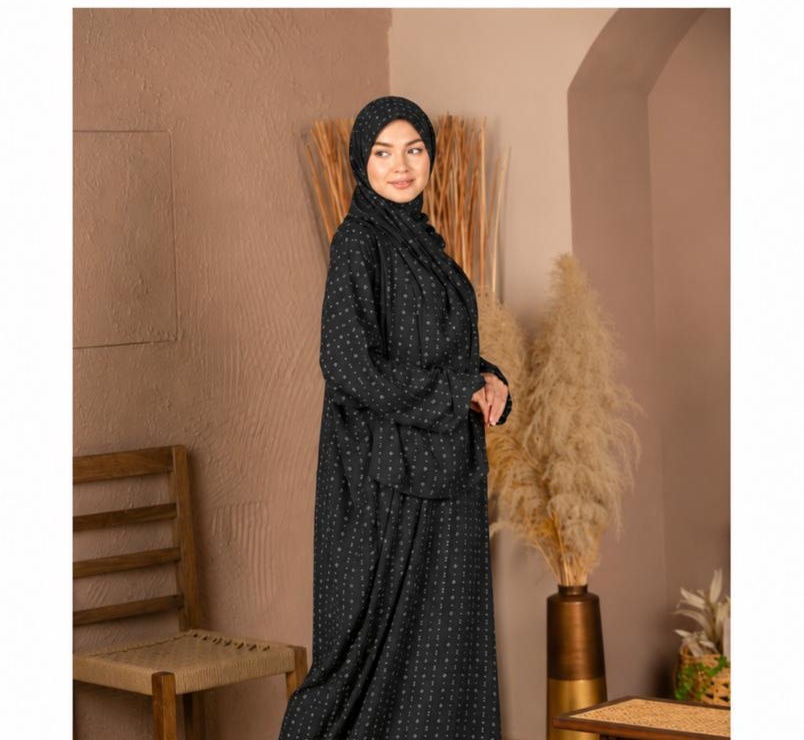Women's Printed Prayer Dress with Attached Matching Khimar & Front Zipper – Islamic Salah Wear